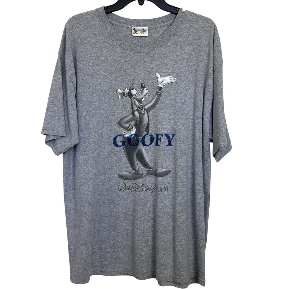 Vtg Walt Disney World Embossed Goofy Gray Short Sleeve T-Shirt XL Y2K Vacation